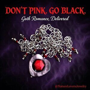Gray Shell Heart & Red Crystals! Sexy Goth Mistress Witchy Statement Necklace